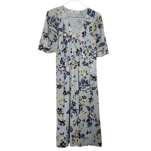 Diane Von Furstenberg Nala Dress Blue & Yellow Floral Babydoll Short Sleeve Sz M - Picture 1 of 13
